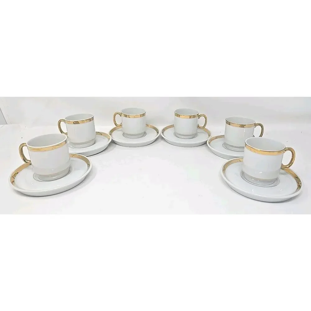 Vtg 6 Royal Crown Midas Touch 24K Gold Trim Tea Cup‎ Demitasse Saucer Set U251